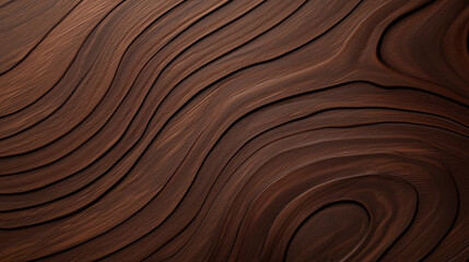  A rich, textured dark walnut wood surface with elegant wavy grain patterns.