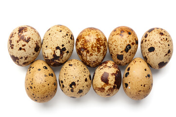 Fototapeta premium Many fresh quail eggs on white background