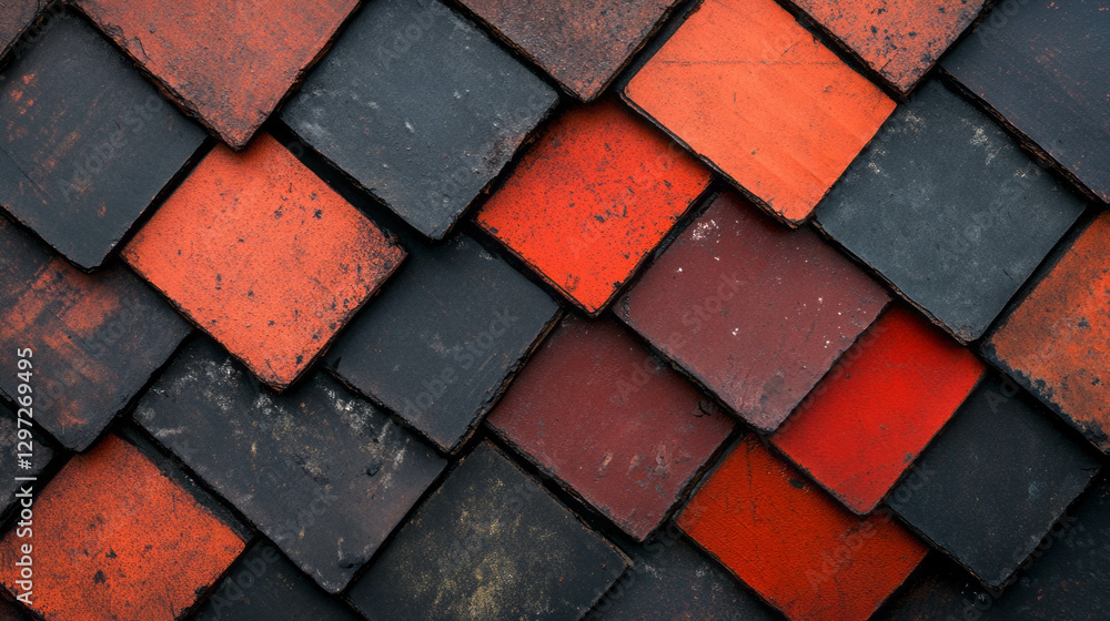 Poster layered roof shingles pattern with various textures and colors for architectural background