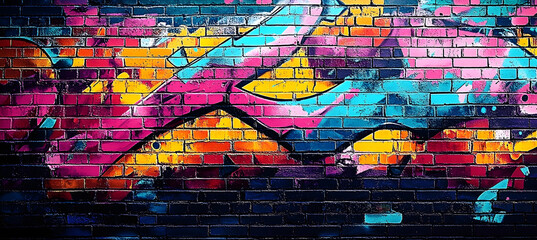Neon Graffiti Art Banner with Bold Colors and Brick Texture for Urban Design