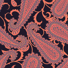 Vector seamless paisley pattern. Vintage flowers background. Decorative ornament backdrop for fabric, textile, wrapping paper, card, invitation, wallpaper, web design