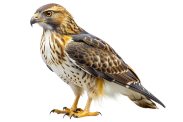 Close-up of a red-tailed hawk standing. PNG format