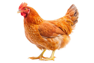 Fototapeta premium Close-up of a golden-feathered hen standing. PNG format