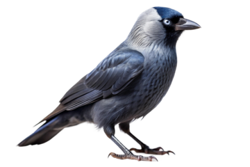 Close-up of a Western jackdaw standing. PNG format