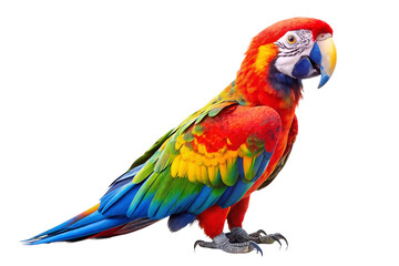 Close-up of an exotic scarlet macaw perched. PNG format