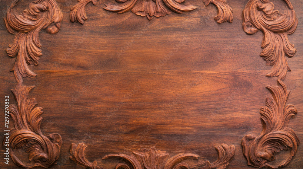 Poster ornate wood texture with intricate carved patterns for background design