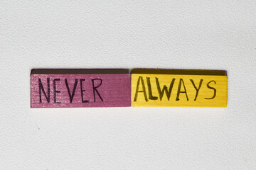 Obraz premium Never say never, but say Always.