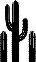Black Silhouette of Three-Armed Cactus with Small White Spines - Classic Desert Plant Representation