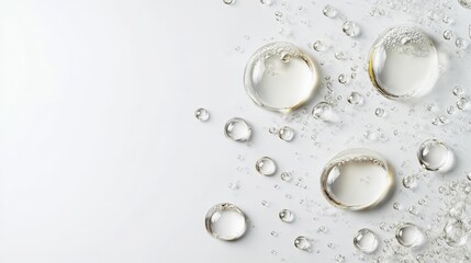 Clear gel serum texture with liquid drops for skincare, isolated on white