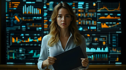 Fototapeta premium Confident Analyst Reviews Data on Control Room Wall