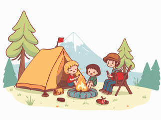 Outdoor Adventure Camping Trip Vector Illustration
