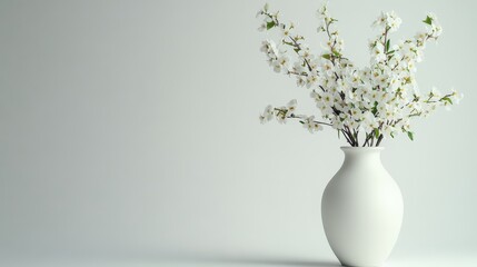 Unique minimalist vase with white flowers on solid background showcasing elegance