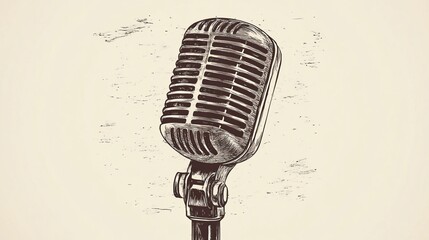 Hand-drawn vintage microphone illustration. 