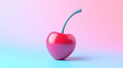 Single red cherry on pastel background.