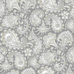Grey swirl ornaments, hand drawn paisley floral pattern. Seamless floral pattern-658.