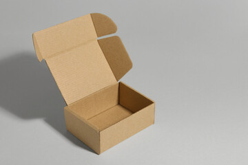 One open cardboard box on white background. Mockup for design
