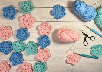 Crocheted flowers artistic handmade decorative objects and crochet 