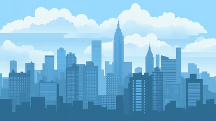 Naklejka premium City skyline illustration, daytime, modern architecture, background use