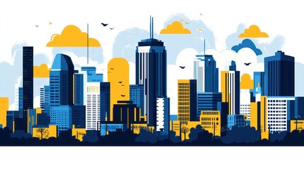 Obraz premium Modern City Skyline - Abstract Illustration - Daytime View - Background Image