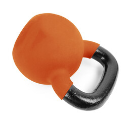 One orange kettlebell isolated on white. Workout equipment