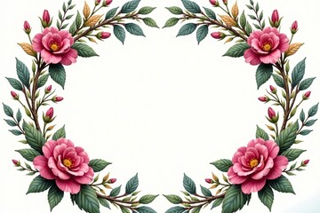 Fototapeta premium Floral wreath with car clipart in Toile de Jouy style , , garden