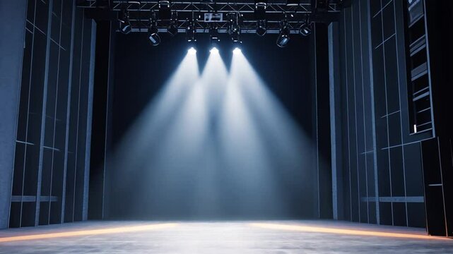 Empty Stage with Spotlights, Theater, Performance, Show, Dark, Blue, Lights,  Interior,  Background