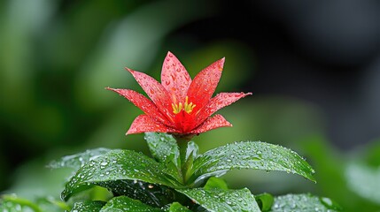 Red flower raindrops garden closeup nature background