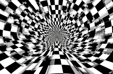 Abstract black and white striped grid background. Geometric pattern with the effect of visual distortion. Optical illusion. Op art