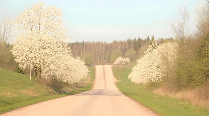 Fototapeta premium Spring blossoms line rural country road