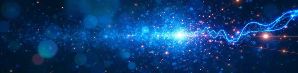 Fototapeta premium Electric blue particle shockwave emanating from a futuristic device , shockwave, sci-fi