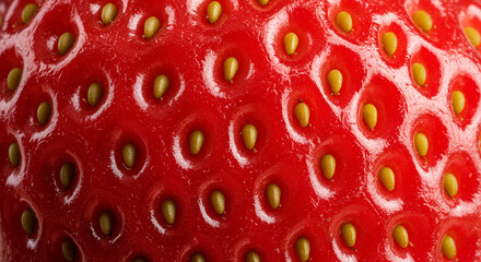 Close-up of a sliced strawberry showing natural seeds