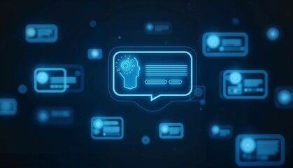 Fototapeta premium Digital speech bubbles with glowing technology icons