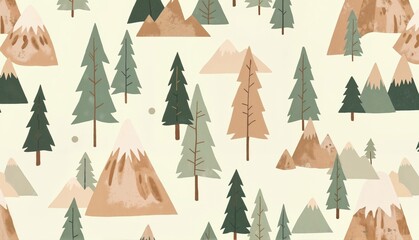 Obraz premium Abstract forest pattern with mountains and trees