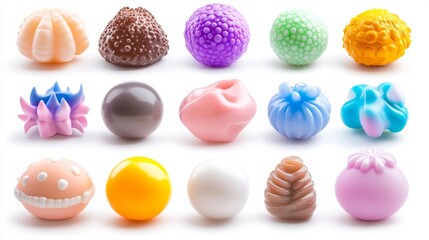 Set of tactile sensory toys isolated on a white background for stress relief. Generative AI