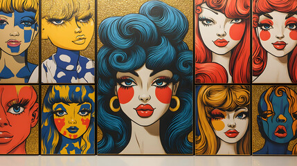 Obraz premium Vibrant Pop Art Portraits on Gold Gallery Wall