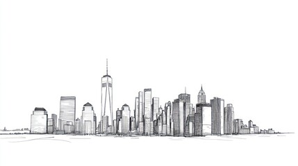 Naklejka premium Sketch of NYC Skyline, Architectural Drawing, Cityscape, Urban Design, Background