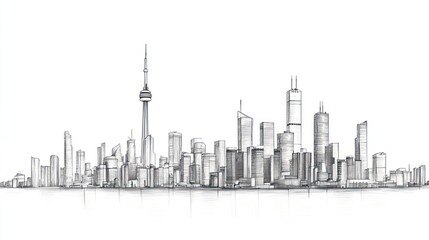 Fototapeta premium Sketch of a city skyline, possible Toronto. Possible use for architectural, design, or urban planning concepts