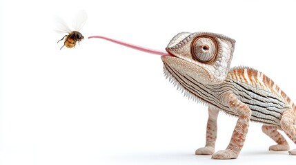 Fototapeta premium Stunning slow-motion capture of a chameleon's tongue striking at an insect