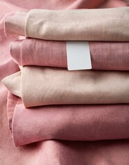 Soft linen fabric stacked in warm pastel colors ready for crafting or home decor projects, mockup