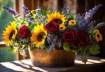 Obraz premium stunning flower arrangements captured soft natural light vibrant colors intricate details, bouquet, petal, blossom, stem, leaf, garden, floral, design