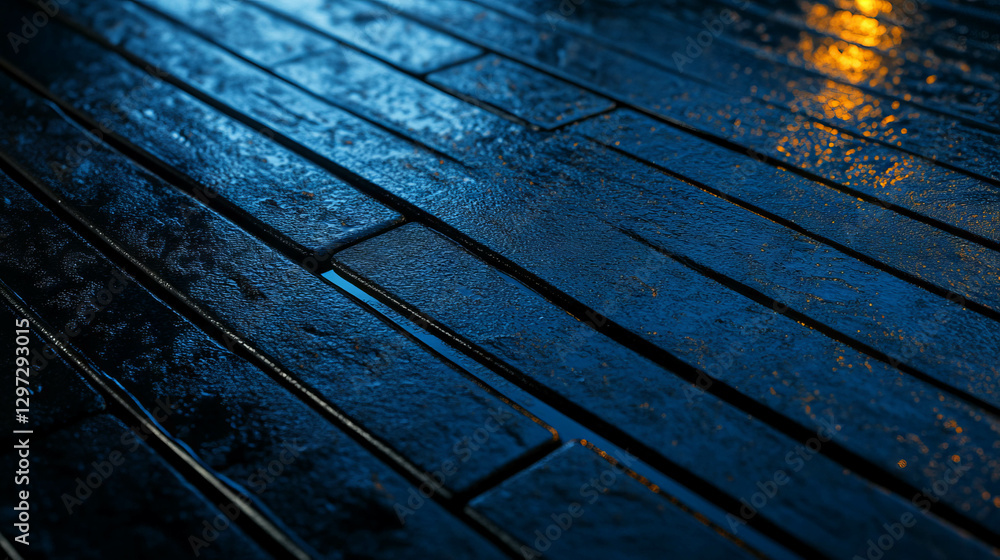 Poster wet roof texture with rain reflection at night for design and architecture backgrounds