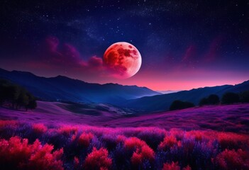 mesmerizing night sky lights luxurious red moon surrounded stars shimmering clouds, illuminated, vibrant, celestial, scenery, landscape, outdoor, glow