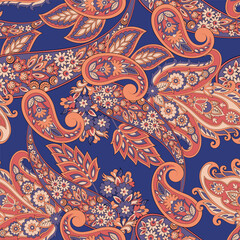 Orante damask textile background. Paisley seamless pattern