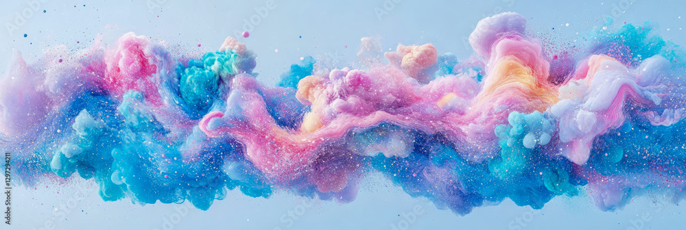 Poster concept: ethereal nebula of pastel hues: abstract cloudscape with sparkling particles for digital wa