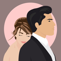 Picture of a couple in love in a faceless style on a pastel background. Vector illustration