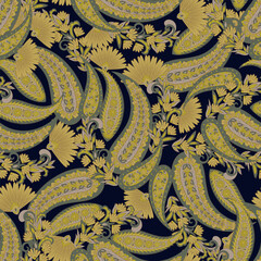 Traditional seamless paisley pattern. Vector Indian floral ornament.