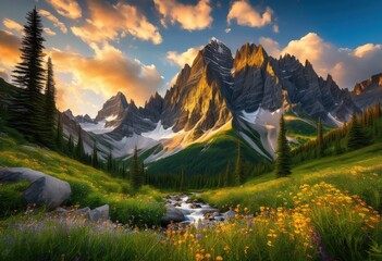 stunning scenic views vibrant nature showcasing majestic mountains surrounded lush forests clear blue skies, adventure, adventuretravel, autumn