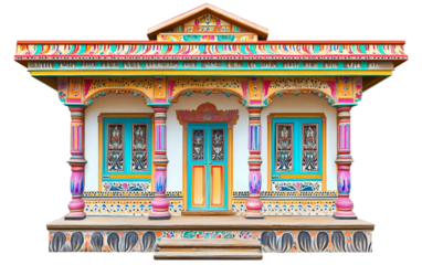 Ornate Maithil House Motif Embellished with Vibrant Ethnic Designs Isolated on transparent background.
