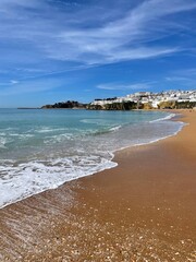 Wide sandy beach on the Atlantic Ocean in Portugal