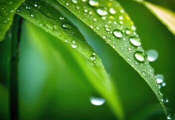 stunning macro shot capturing glistening water droplets vibrant green leaves amidst beauty, sunlight, reflection, texture, foliage, organic, freshness